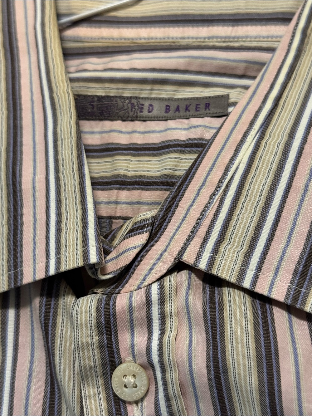 Ted Baker Multistripe Dress Shirt in Pink, Beige and Navy